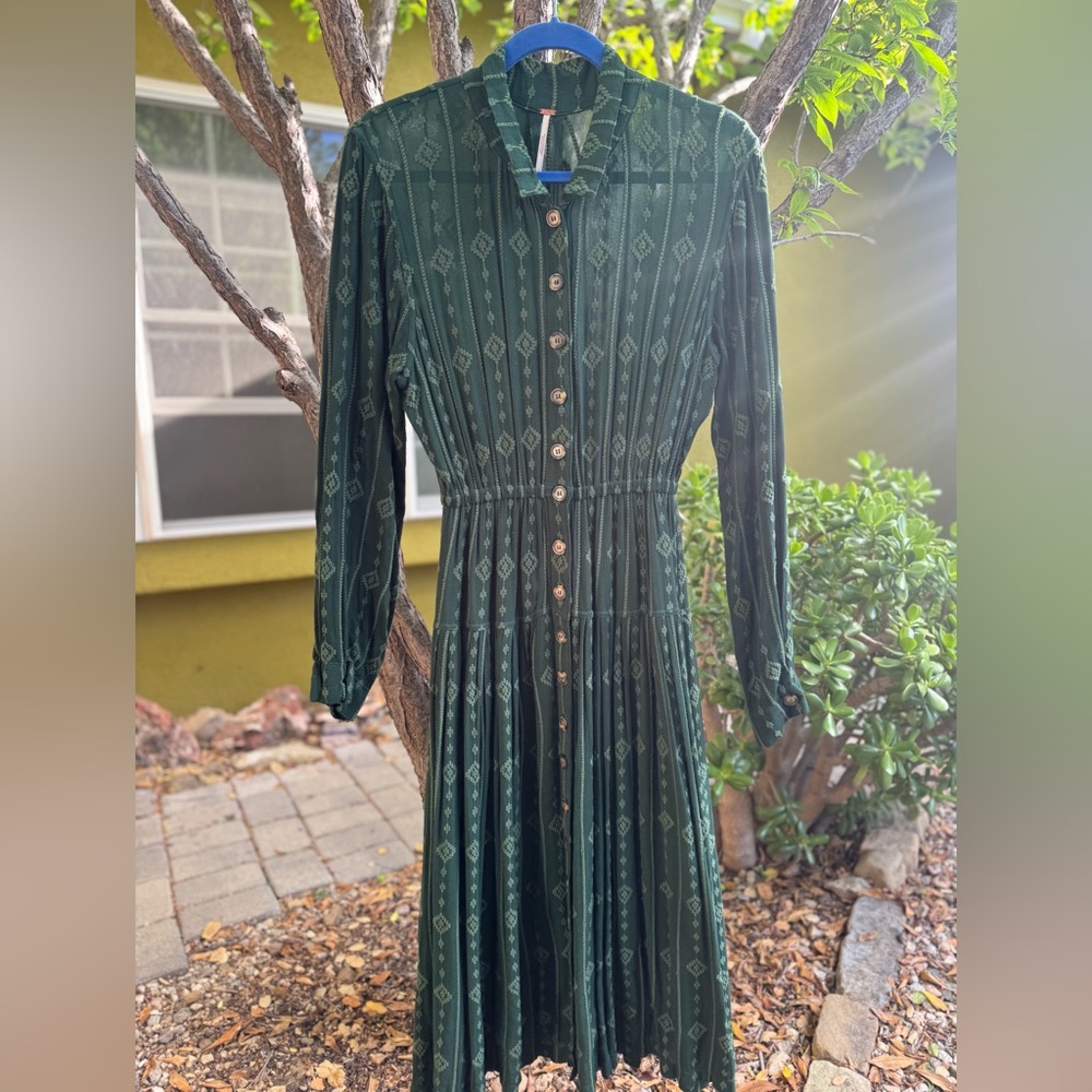 FREE PEOPLE Green Long Sleeve Dress Size Small